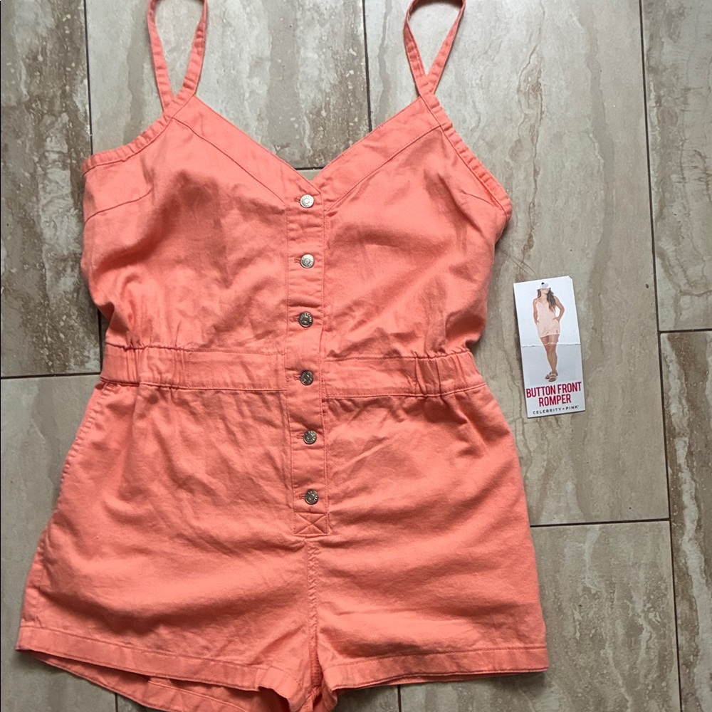 MOTHER’S DAY ROMPER Celebrity Pink Coral Button-Front Sleeveless Romper